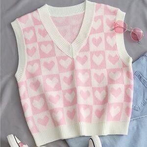 Pink and White Heart Patterned Sweater Vest